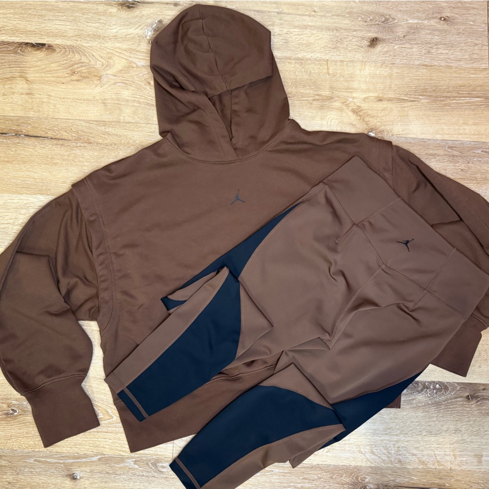 Jordan Women's Brown and Black Hoodie and Leggings Set